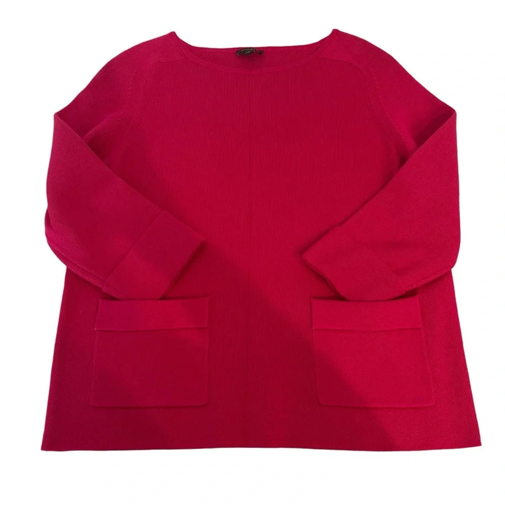 Ann Taylor Pink Pullover Crewneck Knit 3/4‎ Sleeve Sweater w/ Pockets Size Small